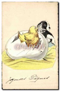 Old Postcard Fancy (drawing hand) Poeme Dog Egg (raised)