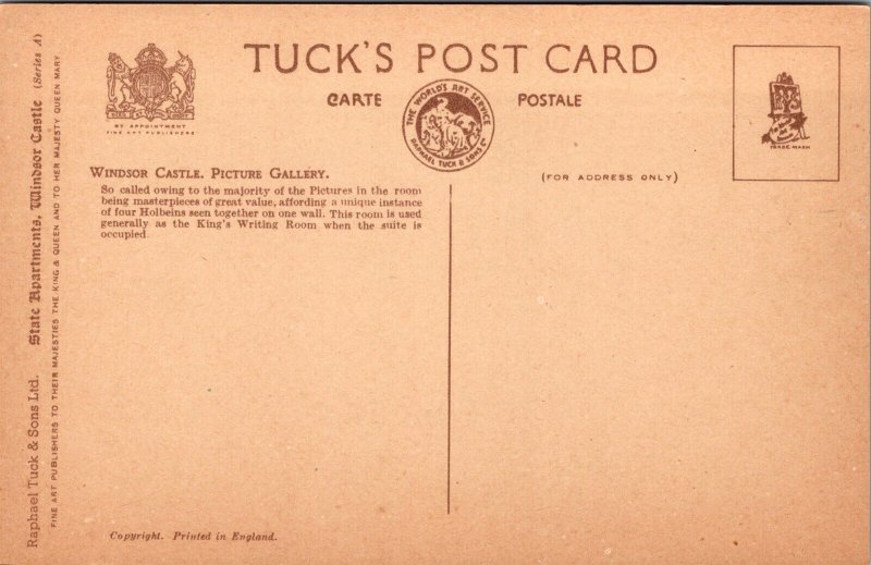 Vtg England UK Windsor Castle Picture Gallery 1910s Raphael Tuck Postcard
