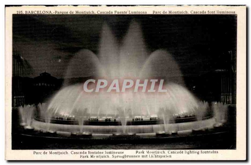 Old Postcard Barcelona Montjuic Park Waterfall