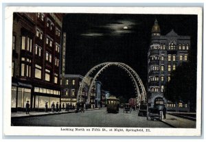 c1920's Looking North On Fifth Street At Night Springfield Illinois IL Postcard