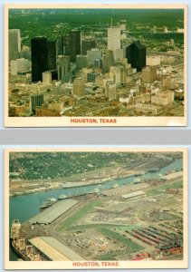 2 Postcards HOUSTON, Texas TX ~ Aerial Vies SKYLINE & PORT ca 1960s ~  4x6