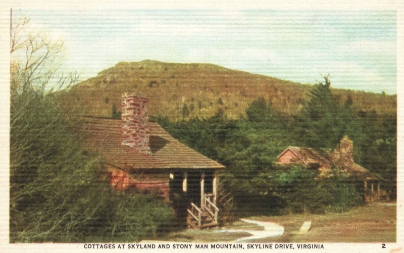 Vintage Postcard 1930's Cottages At Skyland & Stony Man Mountain Skyline Dive VA
