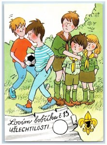 Czech Republic Postcard Boys Scout Lovim Bobrika Uslechtilosti c1950's Vintage