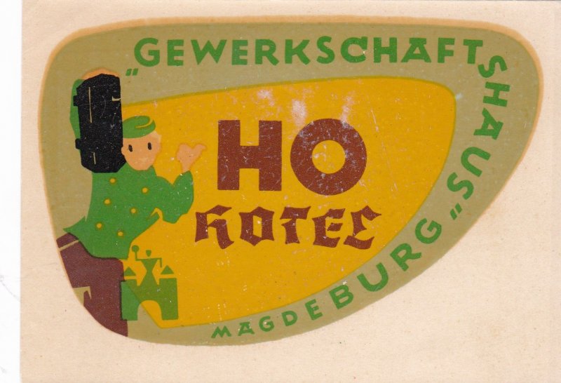 Germany Magdeburg Hotel Gewerkschafthaus Vintage Luggage Label sk3760
