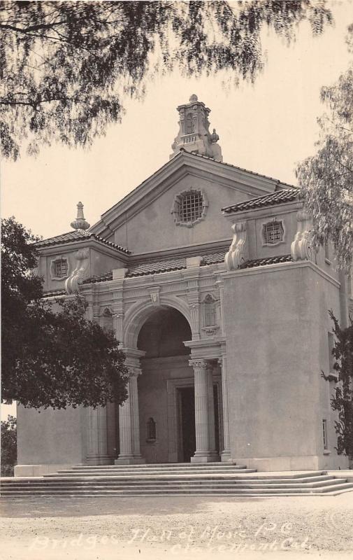 California Ca Postcard Real Photo RPPC c1930 CLAREMONT Bridges Hall of Music 