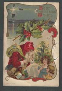 1911 PPC* Vintage Xmas Greeting W/Santa & Children W/Toys Emb W/Tinsel