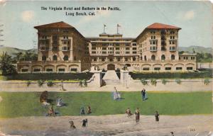 LONG BEACH CALIFORNIA THE VIRGINIA HOTEL~BATHERS IN PACIFIC OCEAN POSTCARD 1914