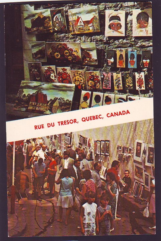 P1423 vintage unused RPPC rue du tresor, art show paintings etc quebec canada