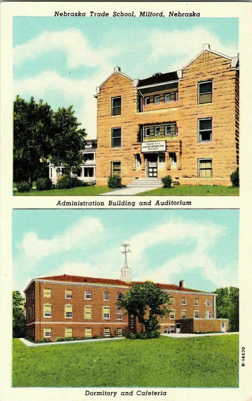 Nebraska Trade School Milford Nebraska Dormitory Cafeteria Vintage Postcard UNP 