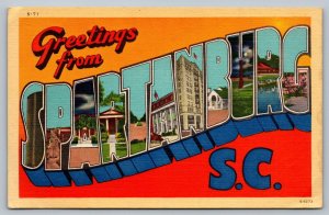 Postcard Large Letter Greetings From Spartanburg South Carolina SC Linen