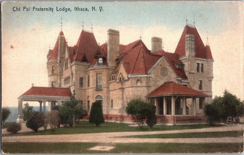 Chi Psi Fraternity Lodge, Ithaca NY c1905 Handcolored Vintage Postcard R59