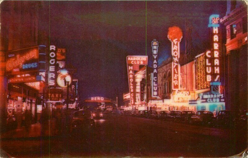 Colorpicture Night Neon Virginia Street Reno Nevada Postcard 20-4829