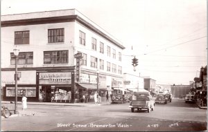 RPPC Street Bremerton WA Real Photo Postcard Olberg Drugs Coca Cola Norge