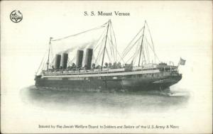 WWI Judaica Jewish Welfare Board Steamship SS Mount Vernon c1915 Postcard