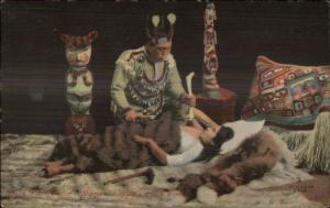 Native American Indian Witch Doctor Shaman Healing a Sick Woman Postcard