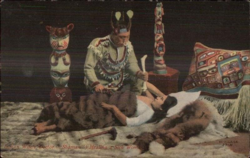 Native American Indian Witch Doctor Shaman Healing a Sick Woman Postcard