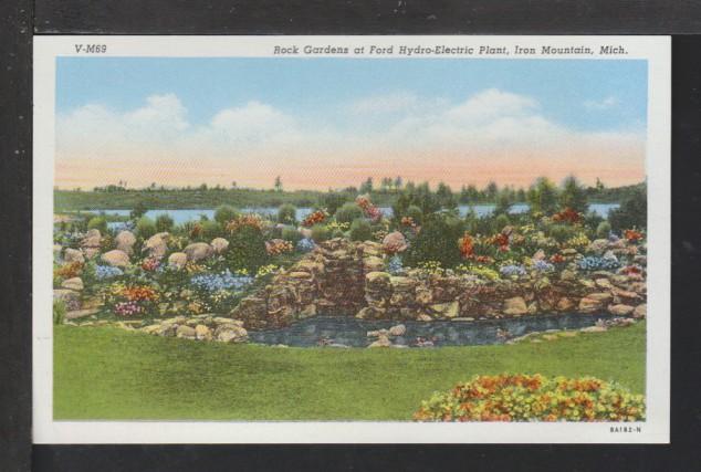 Rock Gardens,Hydro-Electric Plant,Iron Mountain,MI Postcard 