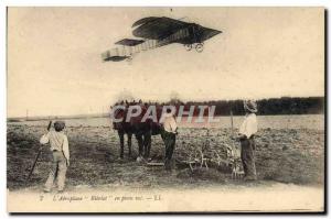 Old Postcard Jet Aviation Airplane Bleriot in flight Plow Horse Hitch