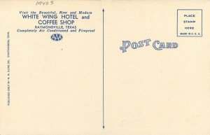 Texas Raymondville White Wing Hotel Coffee Shop Cline linen Postcard 22-8659