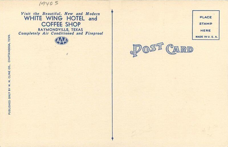 Texas Raymondville White Wing Hotel Coffee Shop Cline linen Postcard 22-8659