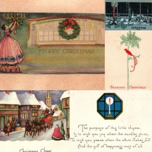 x5 MIXED LOT c1930s Merry Christmas Seasons Greetings Cards XMAS Poetry Fold 5A