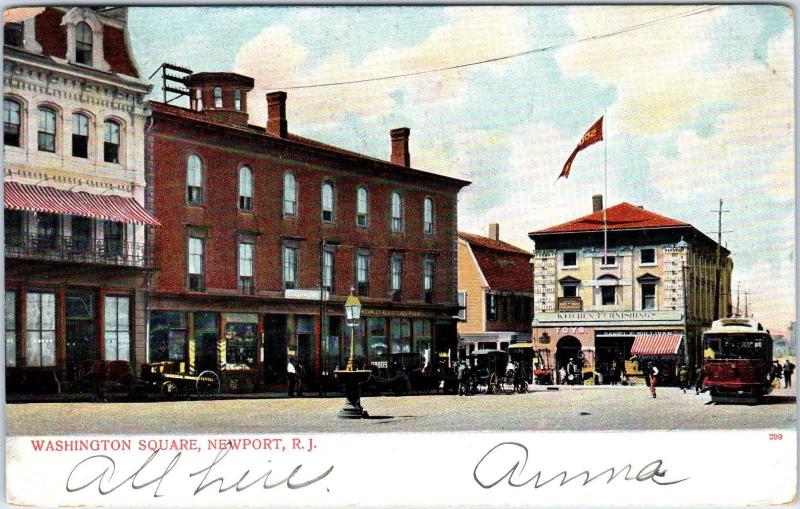 NEWPORT RI Rhode Island    WASHINGTON SQUARE  Street Scene  1906   Postcard