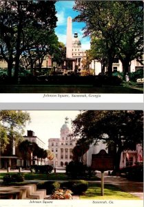 2~4X6 Postcards  Savannah, GA Georgia  JOHNSON SQUARE  Park & City Hall Views