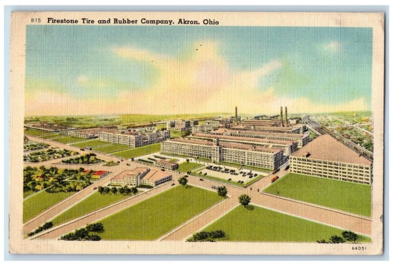 1949 Birds Eye View Firestone Tire Rubber Company Akron Ohio OH Vintage Postcard