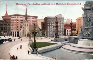 Monument Place looking northeast from Market Indianapolis Indiana Postcard 1910