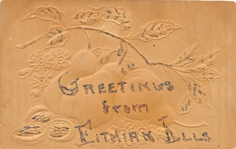 F47/ Fithian Illinois Postcard 1911 Greetings from Fithian Glitter