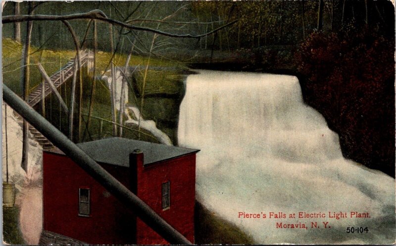 Pierce's Falls at Electric Light Plant, Moravia NY Vintage Postcard V45