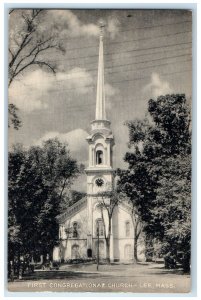 1946 First Congregational Church Clock Tower View Lee Massachusetts MA Postcard