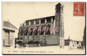 Niort Old Postcard Church of Saint Etienne and rue Gambetta