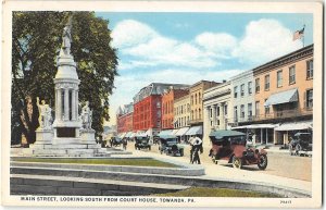 Main Street Scene TOWANDA, PA View from Court House 1920s Vintage Postcard