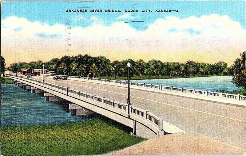 Arkansas River Bridge Dodge City Kansas Vintage Postcard Standard View Card