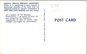 Masonic Medical Research Laboratory Utical New York Ny Masons Vintage Postcard 