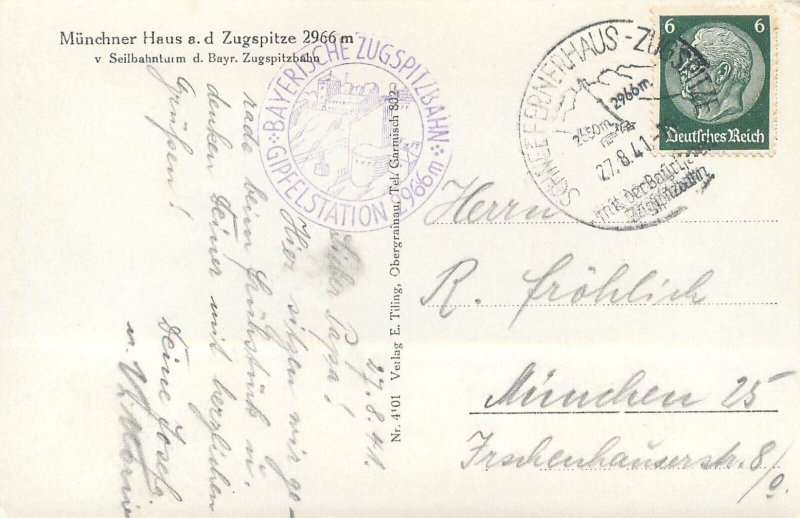 Germany Munchner Haus a. d. Zugspitze 1941 RP