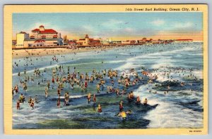 14th Street Surf Bathing, Ocean City, New Jersey, Vintage 1948 Linen Postcard