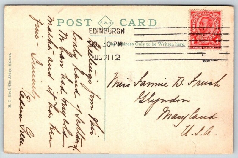 1912    Melrose  Abbey   Scotland    Postcard
