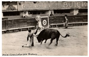 Bullfight Matador on Knees with Bull Mexico Corrida de Toros RPPC Postcard