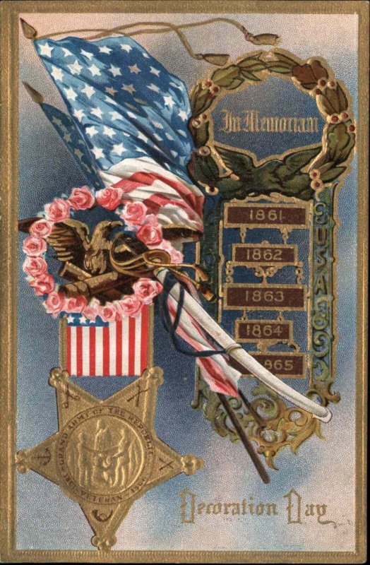 Decoration Day American Civil War Flag Medal Memoriam c1910 Postcard