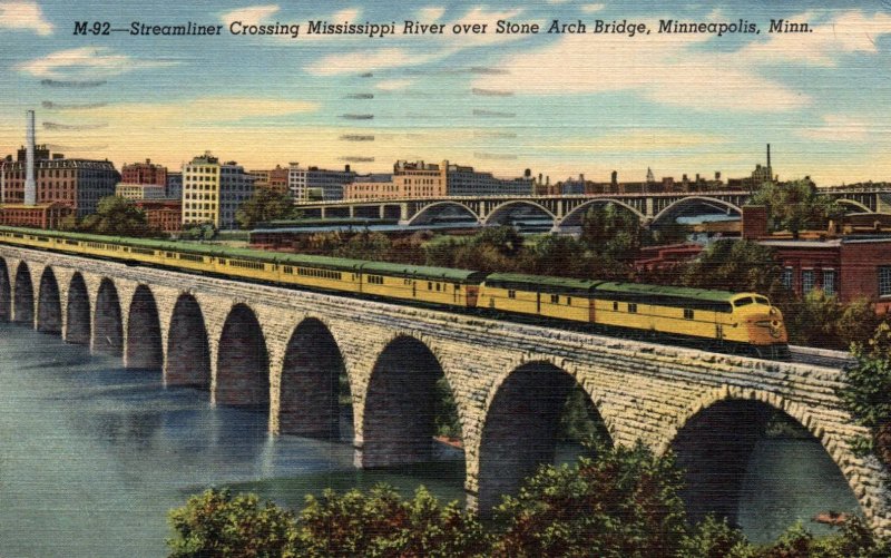 Steamliner,Train Crossing Mississippi River,Stone Arch Bridge,Minneapolis,MN