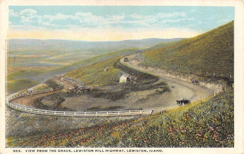 LEWISTON, ID Idaho  LEWIS HILL HIGHWAY  c1920's Car   NEZ PERCE COUNTY  Postcard