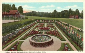 Vintage Postcard 1920's Sunken Garden Belgrade Hotel Belgrade Lakes Maine ME