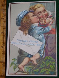 1870s-80s G A Hyne Ulmiest Cure Kids w/ Giant Letter Victorian Trade Card F34