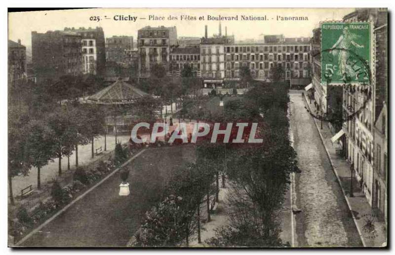 Old Postcard Clichy Place des Fetes and National Boulevard Panorama