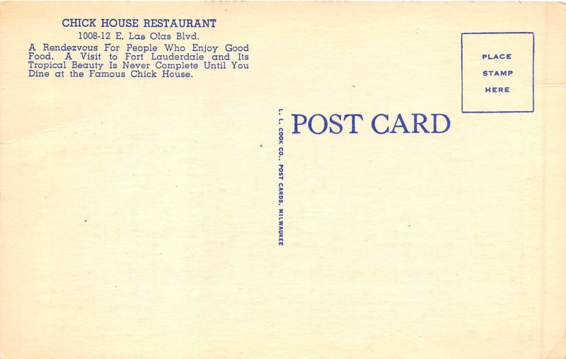 Fort Lauderdale Florida 1950s Postcard Chick House Restaurant
