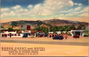 Linen Postcard Rodeo Court and Hotel U.S. 85 and 87 in Colorado Springs Colorado