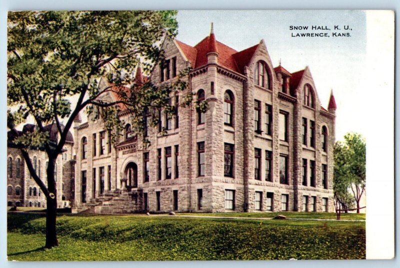 Lawrence Kansas Postcard Snow Hall K.U. Exterior Building 1909 Vintage Antique