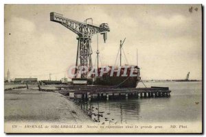 Old Postcard Boat War Arsenal in Sidi Abdallah Ship repair in the large crane